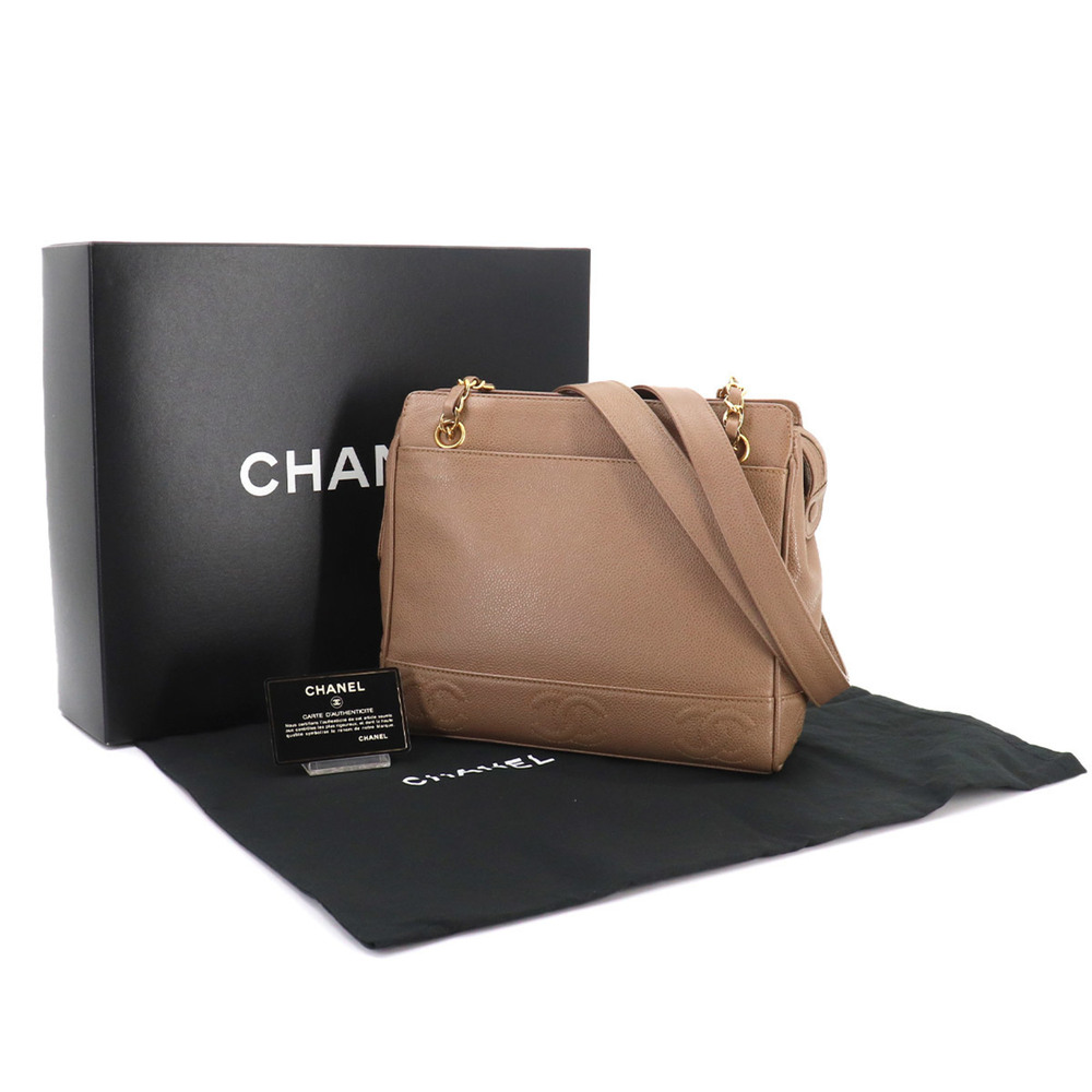 Chanel Triple Coco Chain Shoulder Handbag, Caviar Leather, Light Brown, Gold ... - Picture 2 of 10